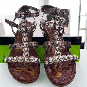 Pewter Metallic Snakeskin Gladiator Sandal